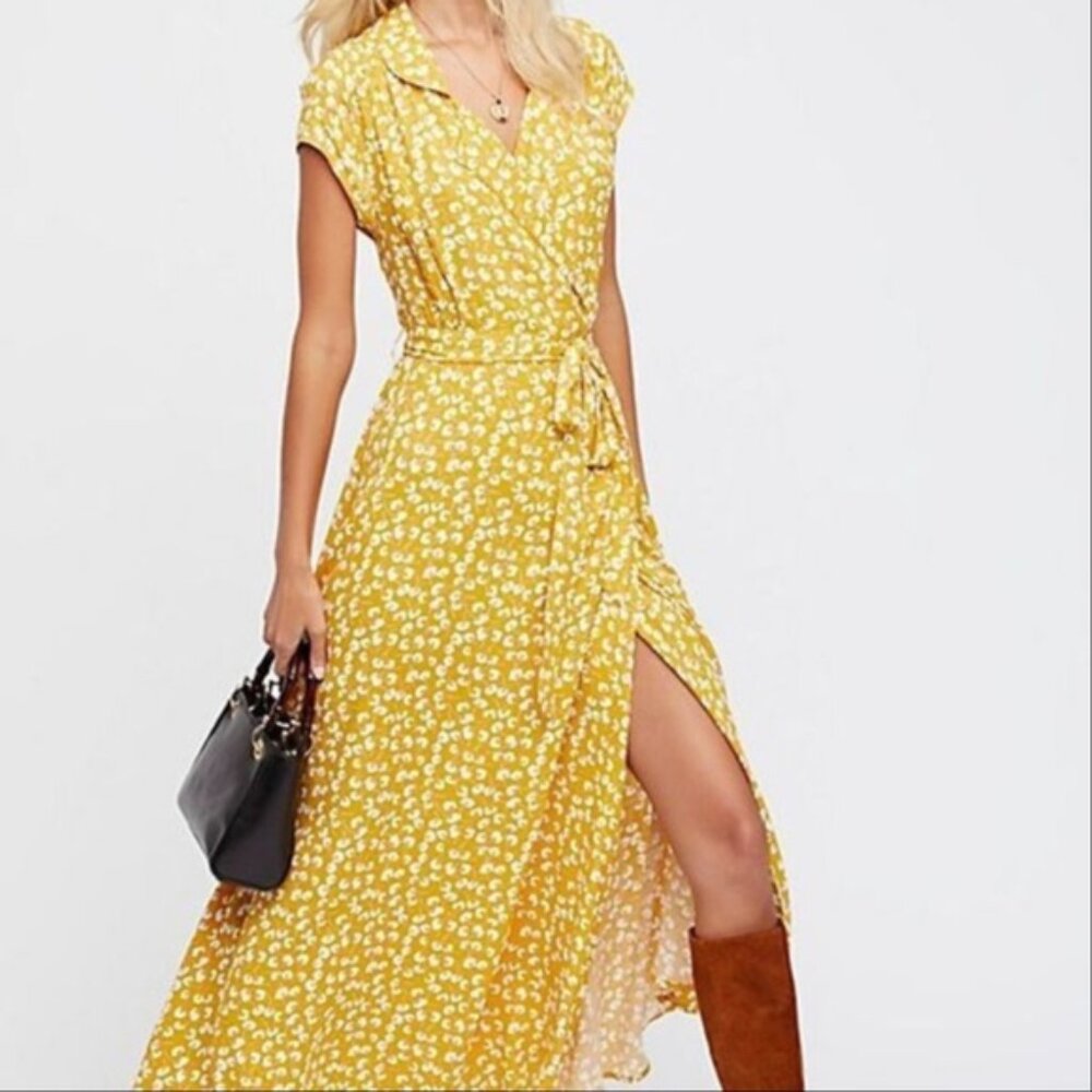 Free People So Fetch Midi Dress in Yellow Floral